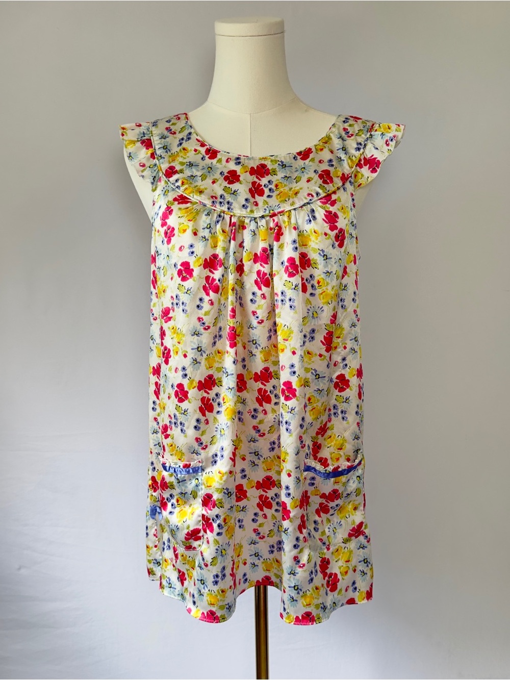 Victoria’s Secret Satin Floral Ruffle Babydoll Nightgown w/ Pockets Sz M